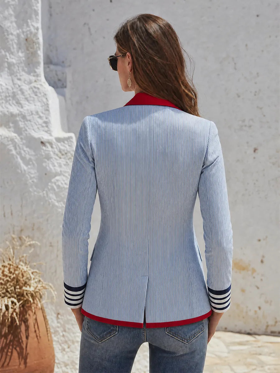 Retro Color-blocked Striped 3-pocket Blazer