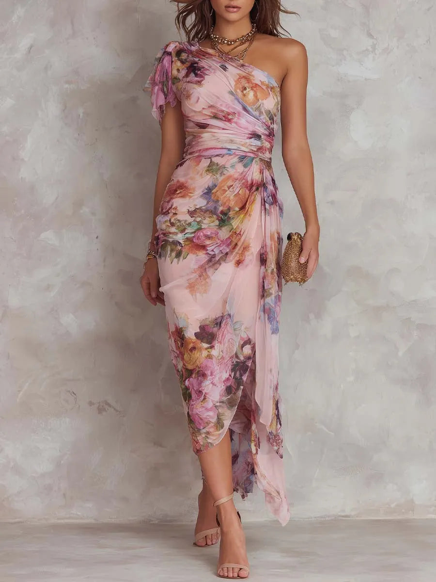 Vintage Midi Dress in chiffon, Designer Aesthetic