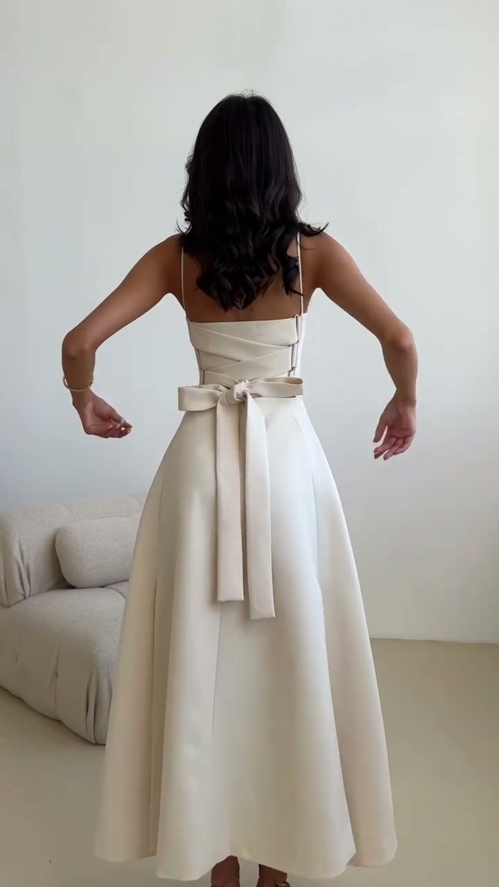 ivory-satin-midi-dress-spaghetti-strap-bow-back-a-line-dress
