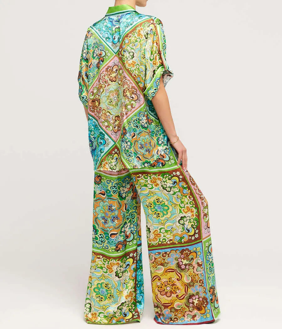 Special Satin Print Button-Down Two-Pieces Set