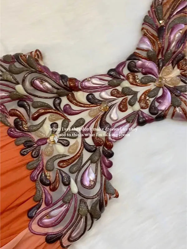 Sequinned Flower Embroidered Sleeveless waistedless chiffon splicing Evening Maxi Dresses