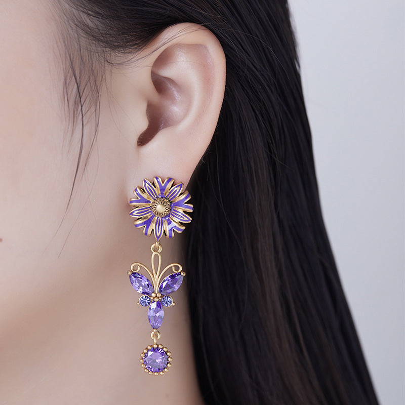 Zircon Butterfly Austrian Crystal Enamel Stud Earrings