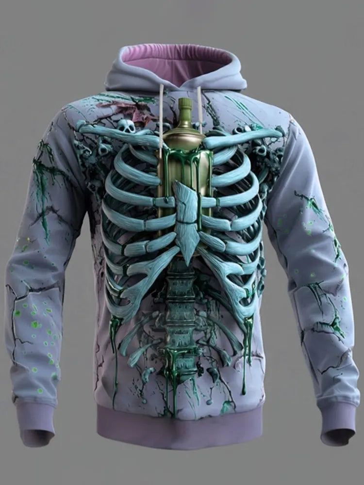 Men's Halloween 3d Skull Print Hoodie