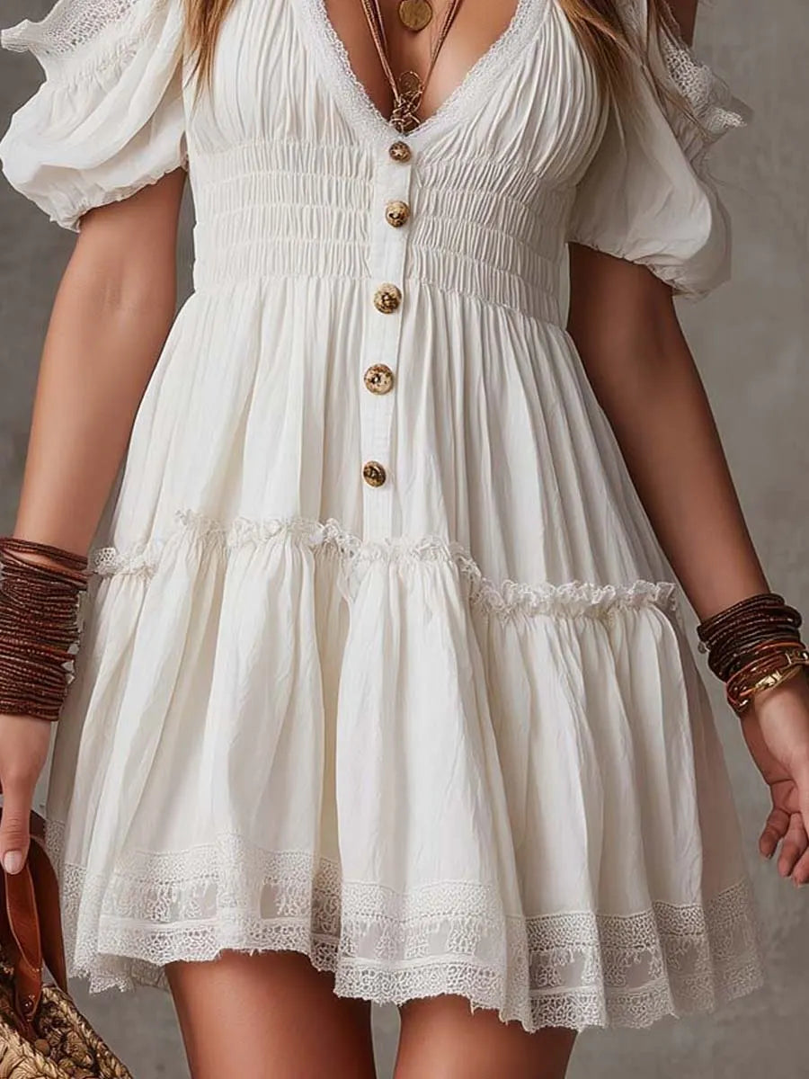 Bohemian Mini Dress in cotton, Unbeatable Price