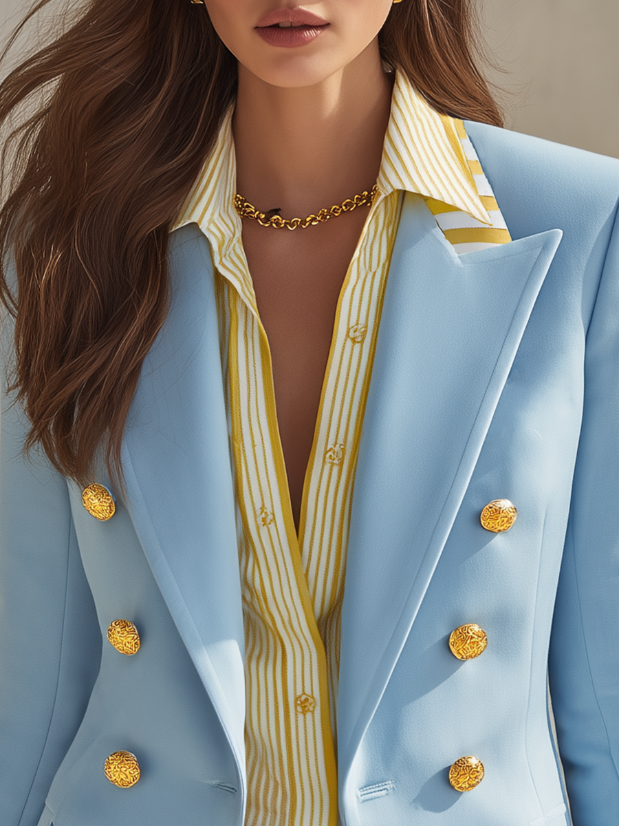 Resort-style Collared Contrasting Stripes Blazer