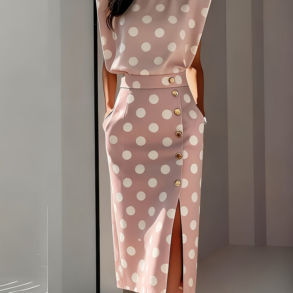 Button Front Split Midi Dress | Round Neck Office & Semi-Formal Dress for Spring, Summer & Fall