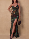 Vacation Maxi Dress — Jungle Green Leopard Print Silk-Blend Denim Dress Maxi Dress