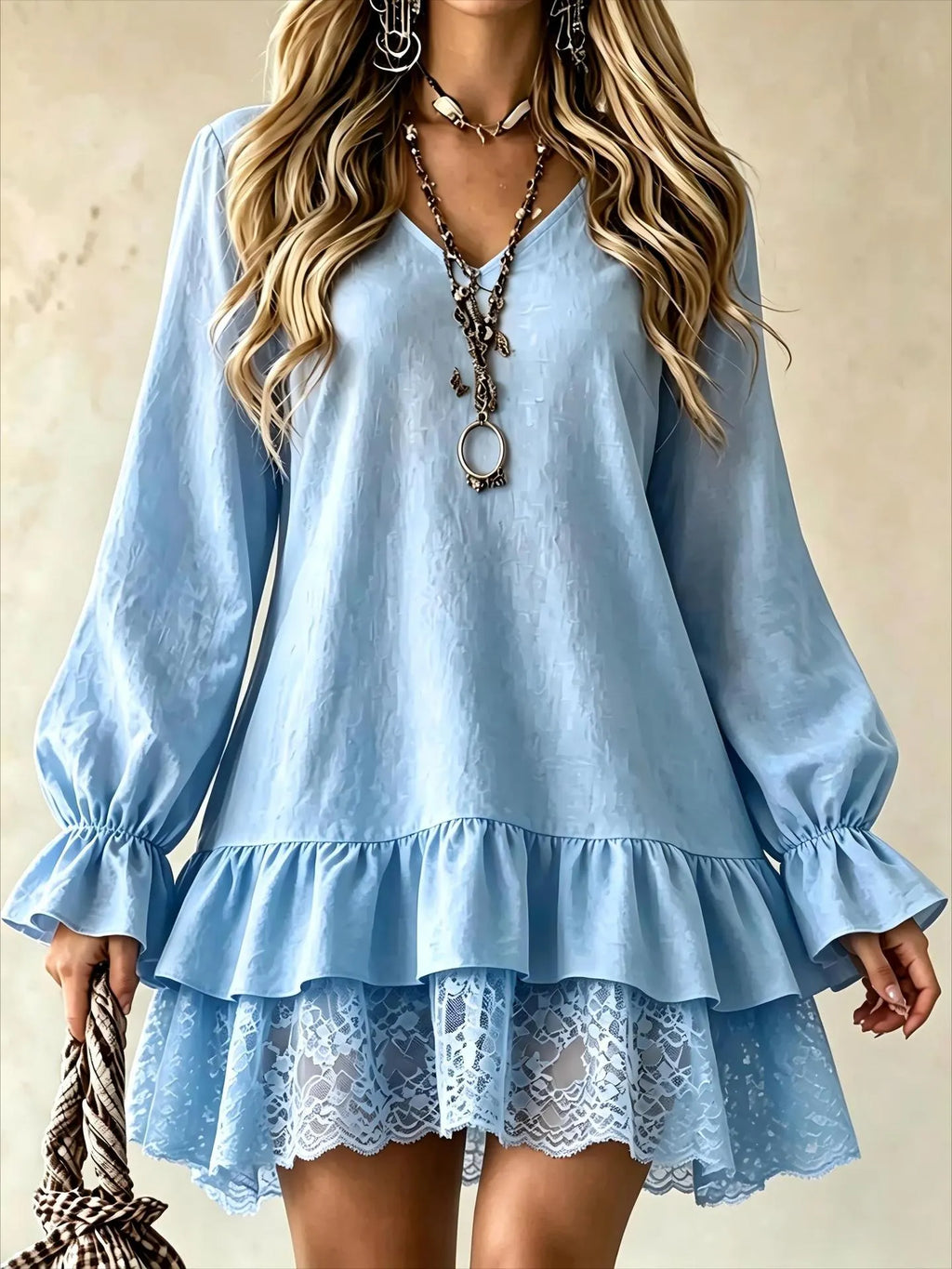Long-Sleeve Dress with Lace Panels