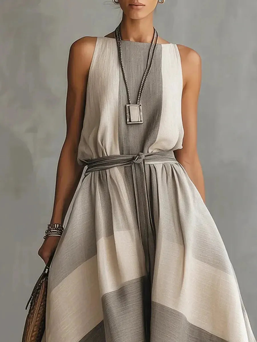 Retro Maxi Dress in linen, Premium Look