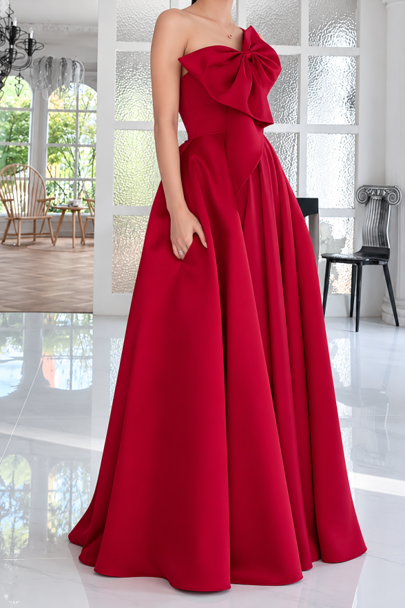 red-strapless-gown-oversized-bow-bodice-a-line-formal-dress