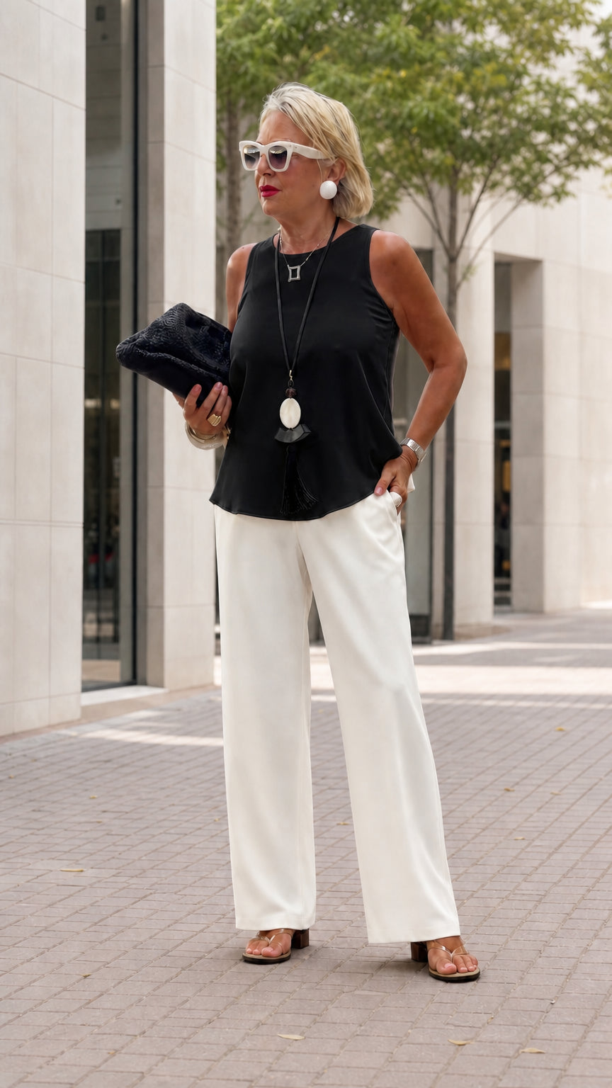 Women's Elegant Sleeveless Crew Neck Draped Hem Tank Top