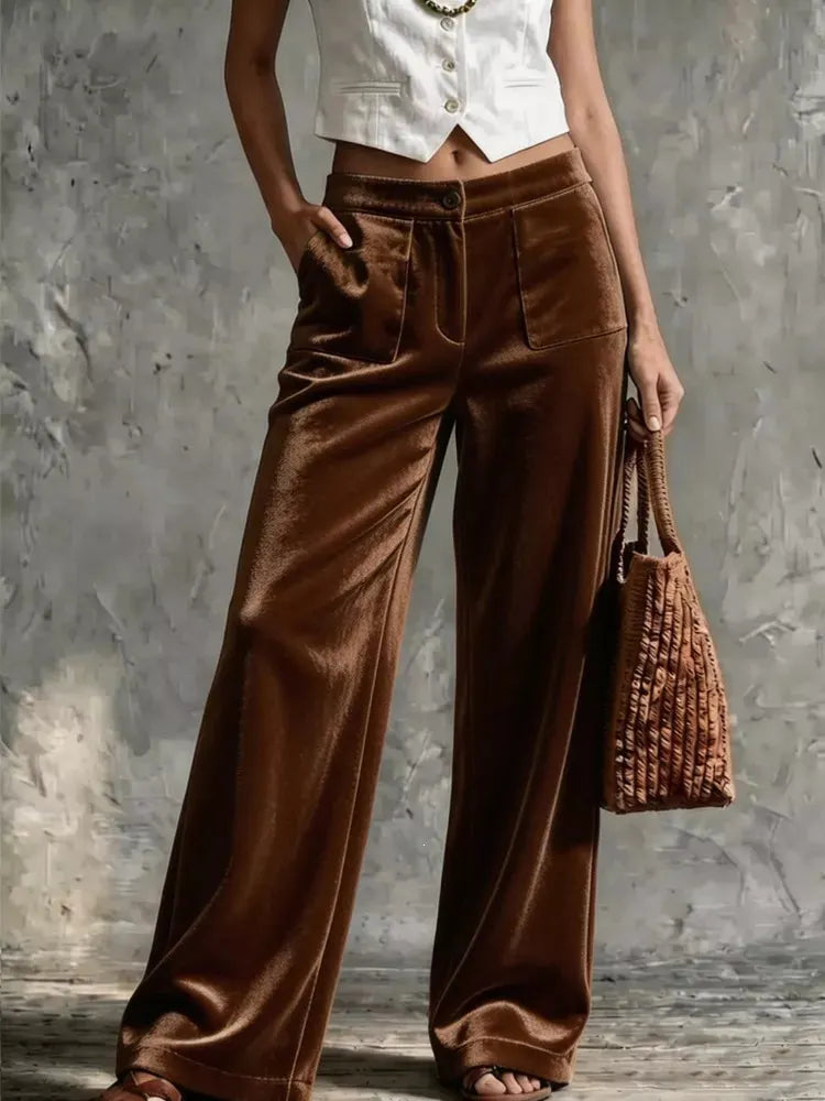 Women's Velvet Wide-Leg Pants