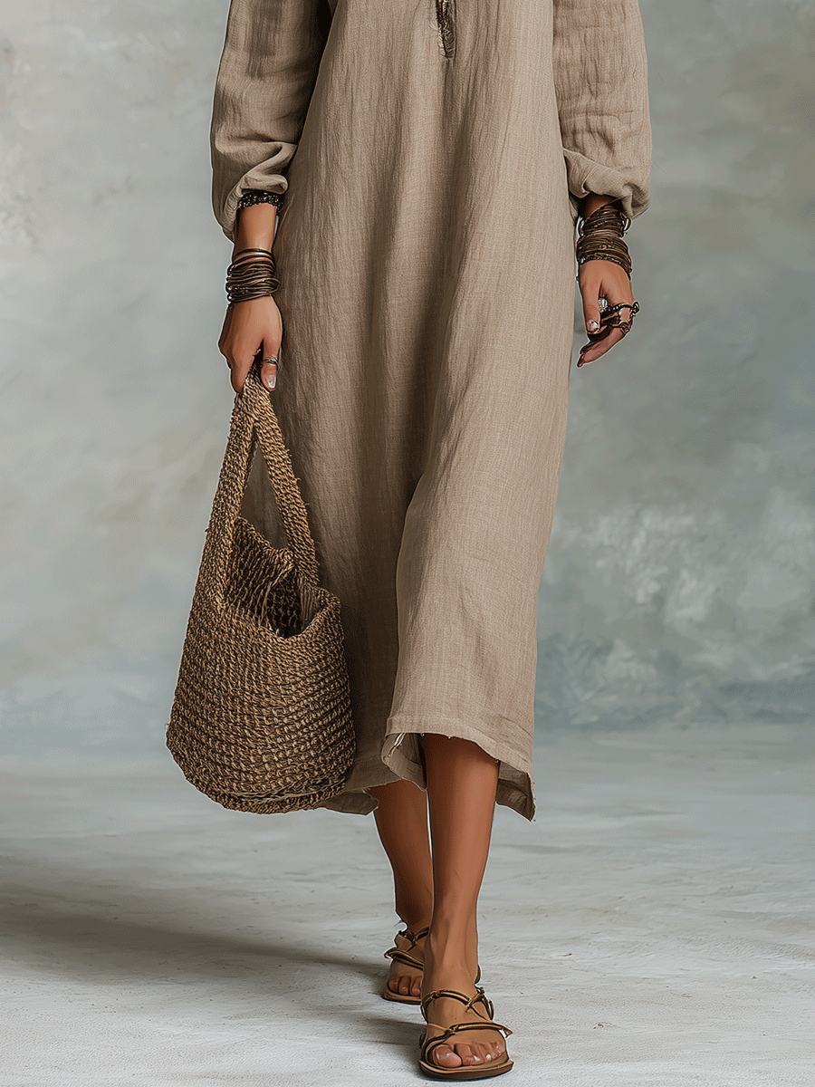 Midi Dress with linen – Premium Look