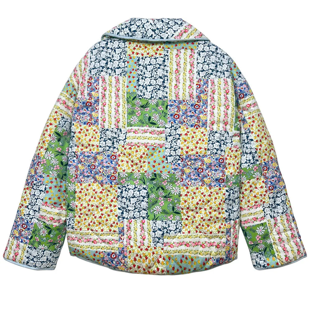 Yellow-Green Floral Patterned Patchwork Printed Jacket