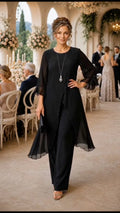Black Chiffon Overlay Formal Pant Set