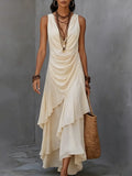 Elegant Vacation Cowl-neck Chiffon Maxi Dress