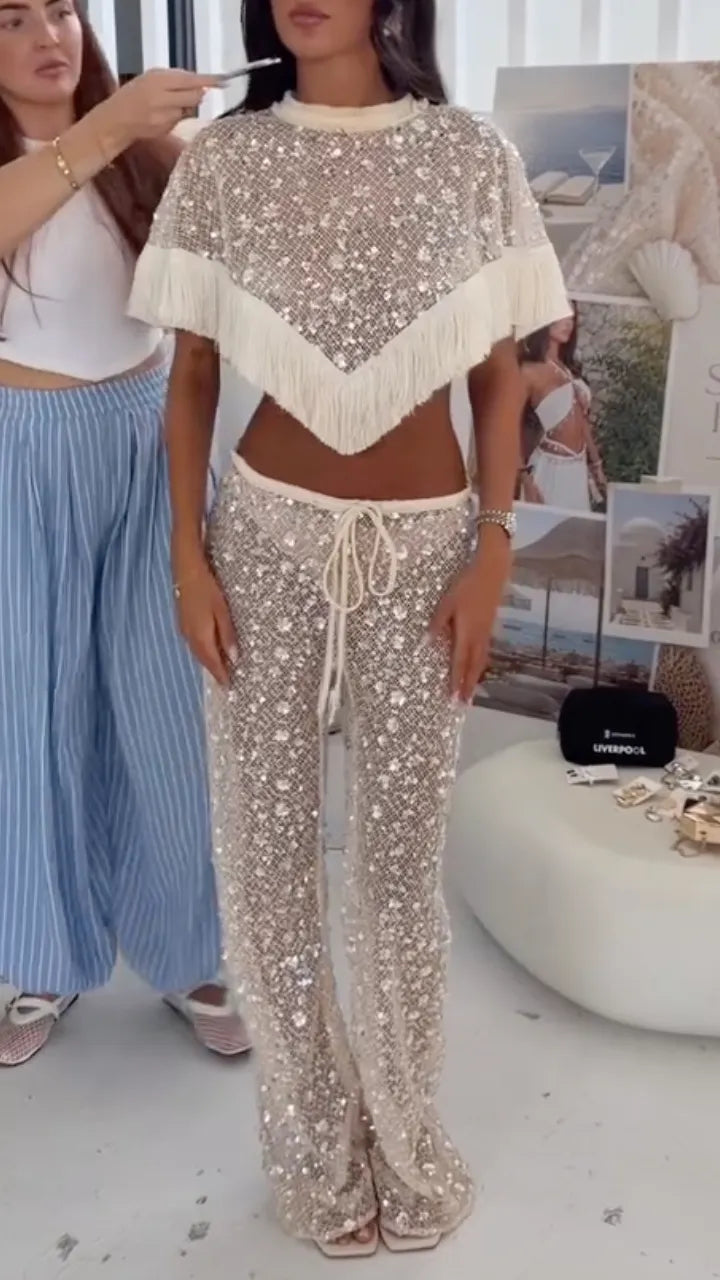 Sequin Fringe Mesh Two‐Piece Set