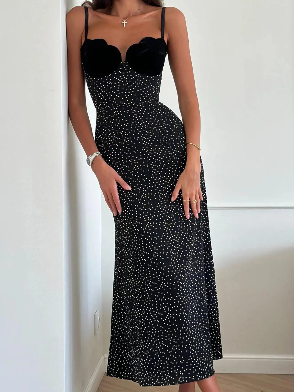 Velvet Insert Midi Dress