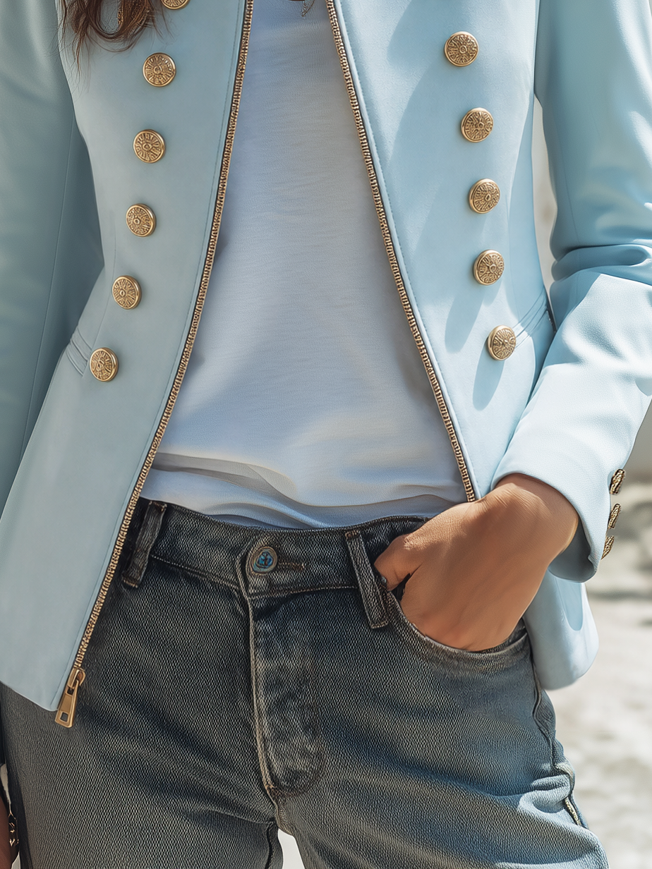 Retro Double-breasted Decorative Button Napoleon-style Stand-up Collar Jacket