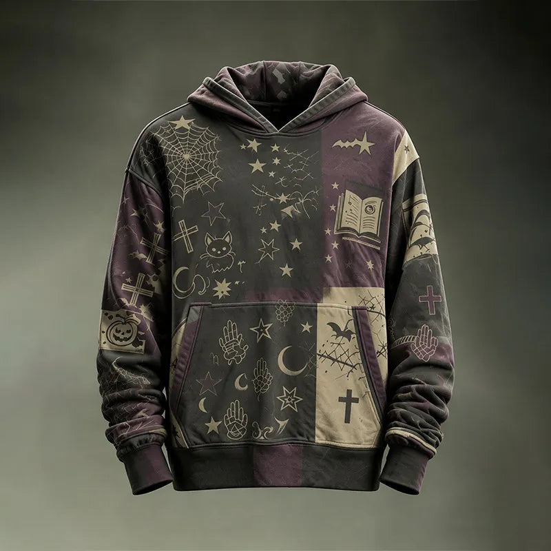 Men's Colorblock Halloween-themed Fun Pattern Long-sleeve Sweatshirt