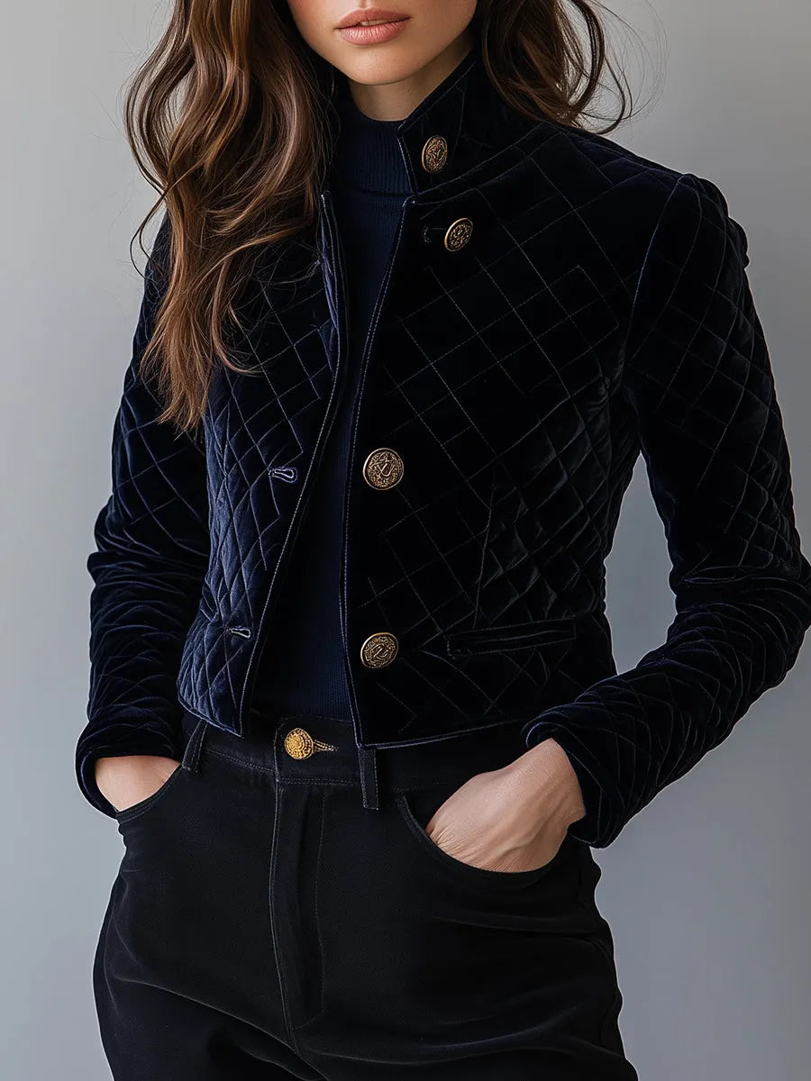 (clearance)Chic Velvet Diamond-quilted Padded Short Jacket