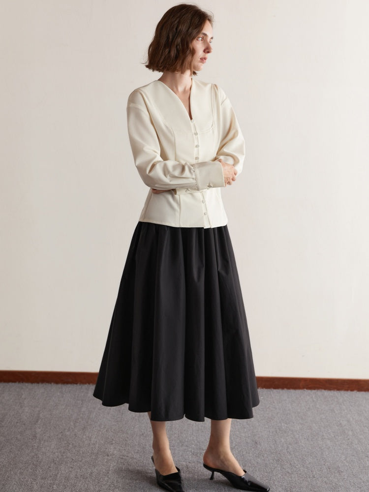 French V-Neck Court-Style Top