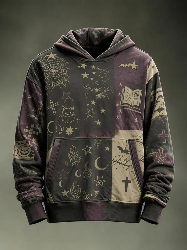 Men's Colorblock Halloween-themed Fun Pattern Long-sleeve Sweatshirt