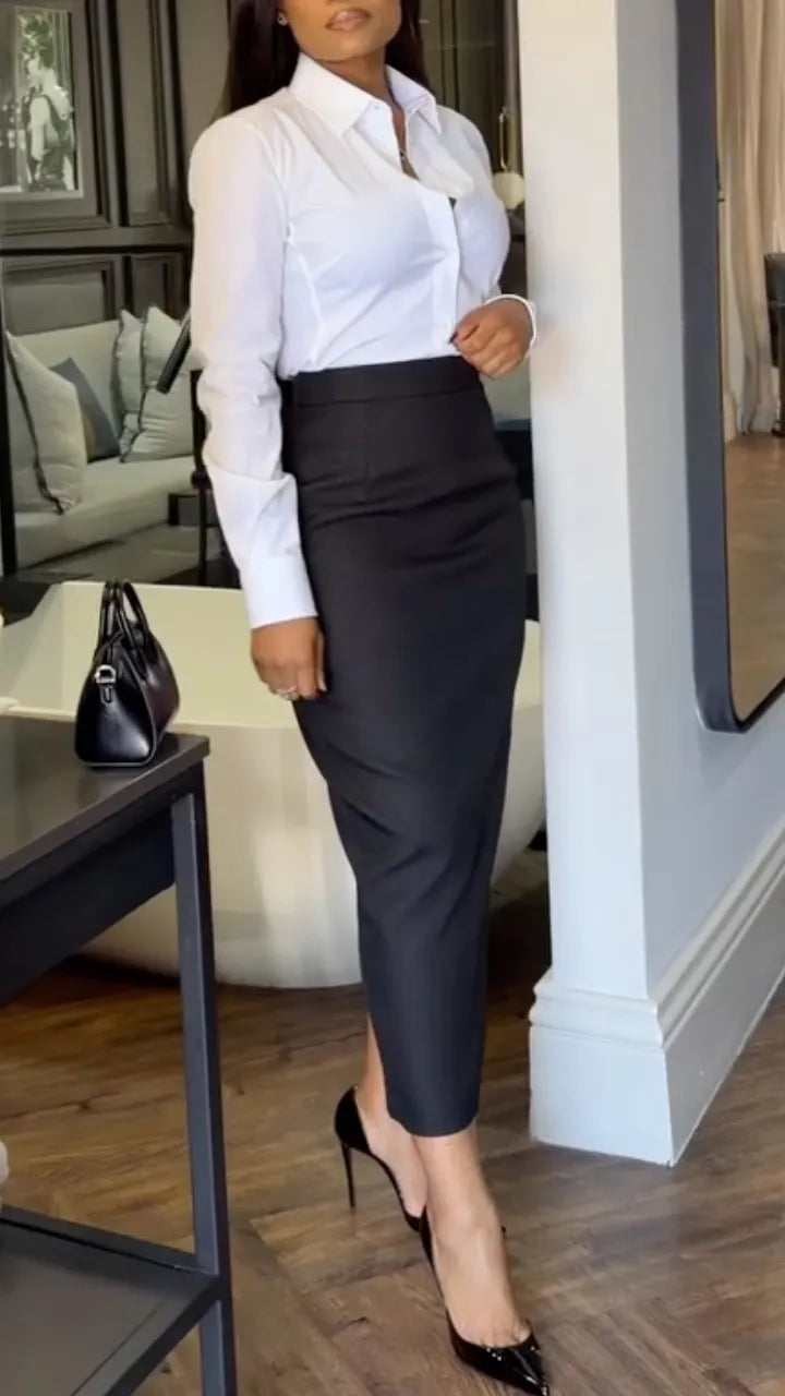 Women's Collared Shirt + Skirt Commuter Suit