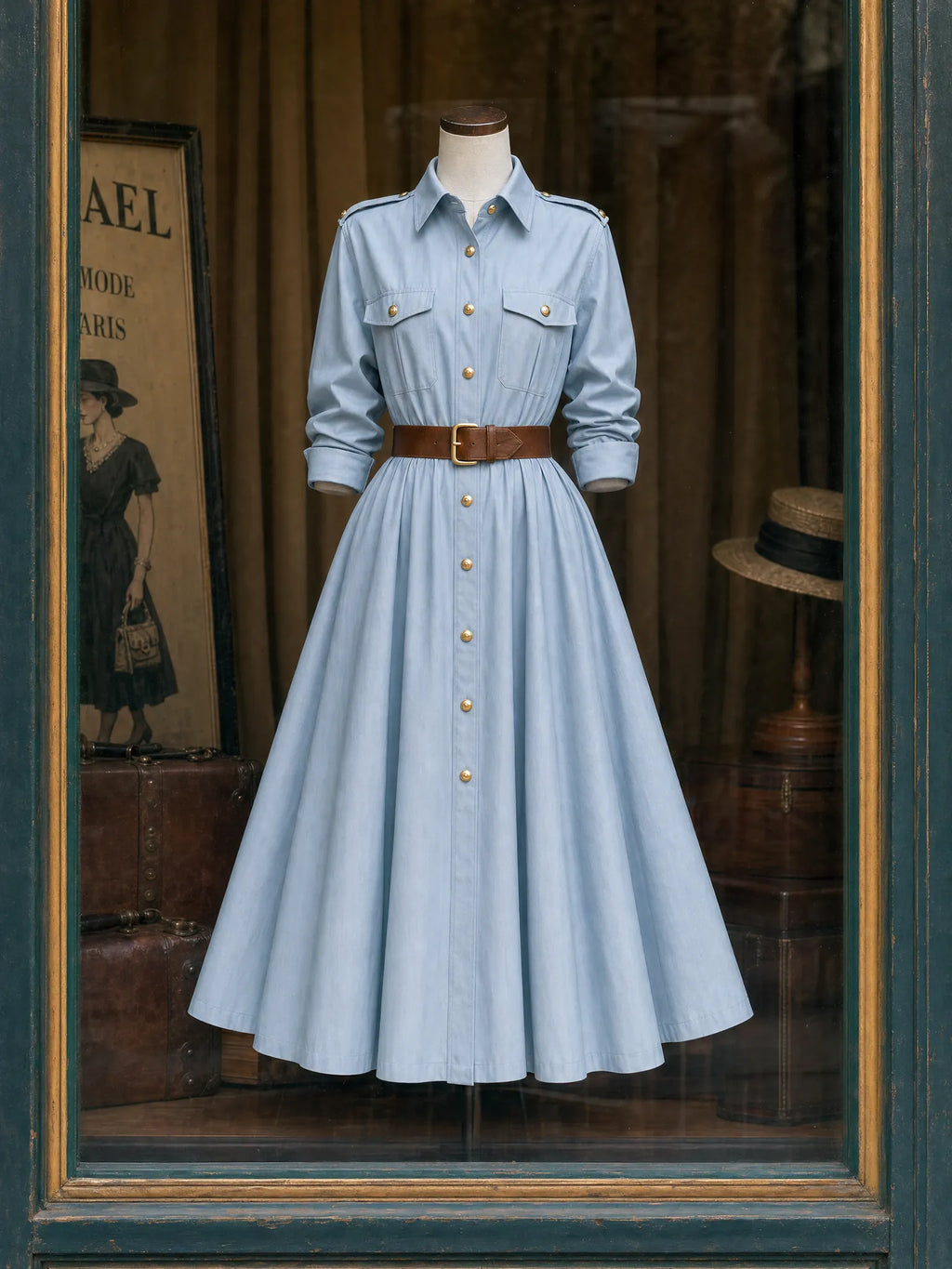 Vintage Trench Epaulets Maxi Dress