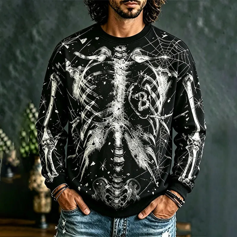 Men's Gothic Halloween Skeleton Long-sleeve Hoodie