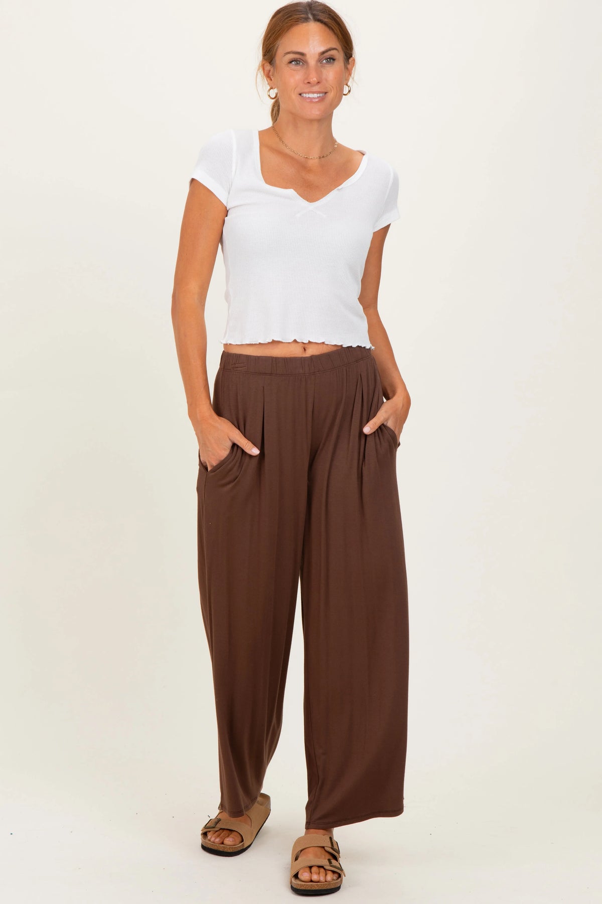 Brown Wide Leg Ankle Maternity Lounge Pants