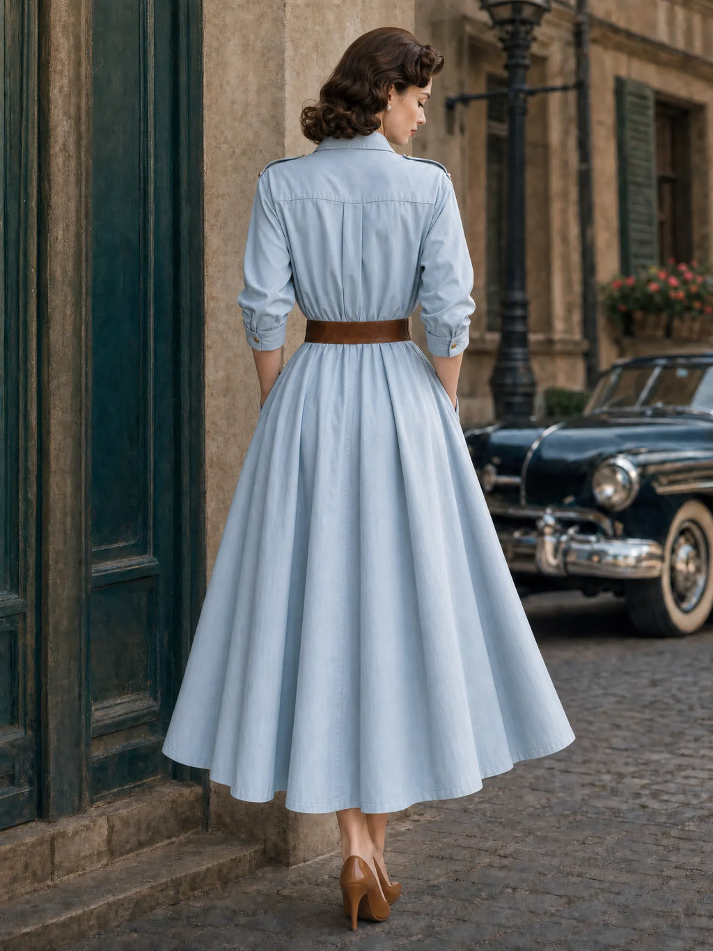 Vintage Trench Epaulets Maxi Dress