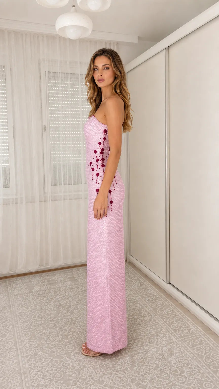 Sleeveless Embellished Strapless Maxi Evening Dress