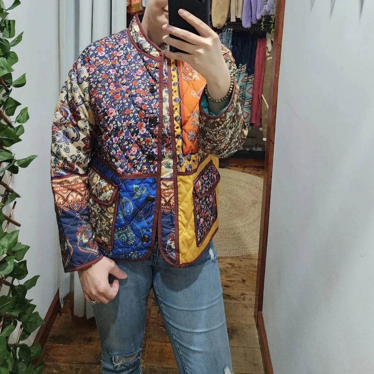 Ethnic Style Pattern Print Multi-Color Quilted Jacket