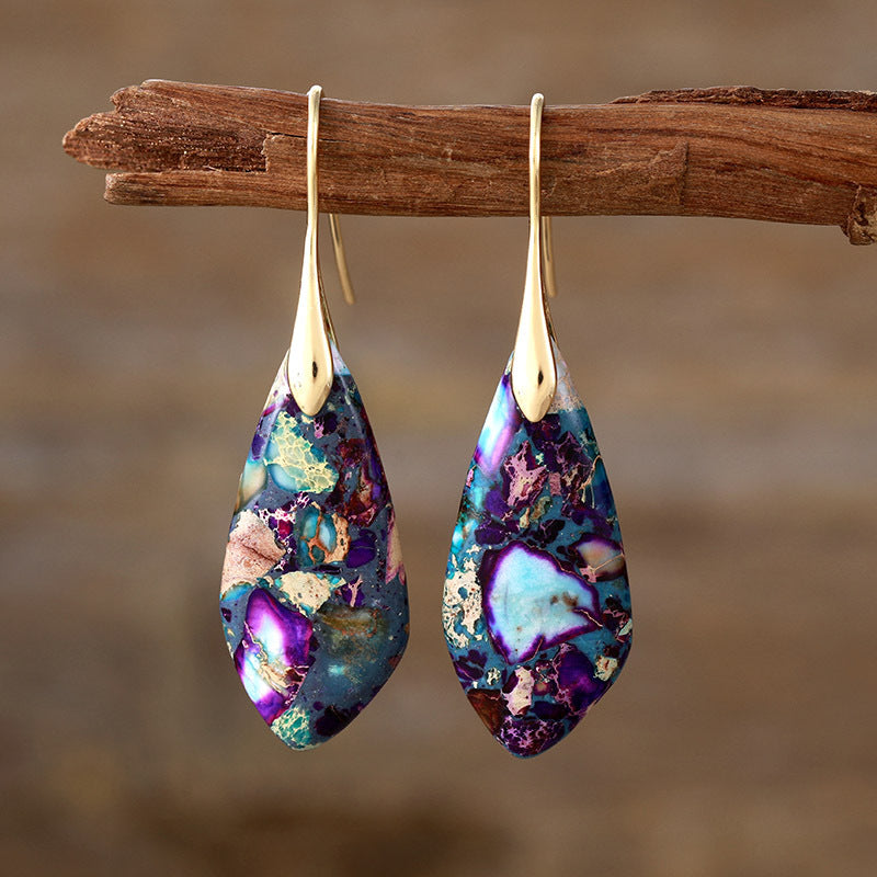 Natural stone water drop pendant earrings