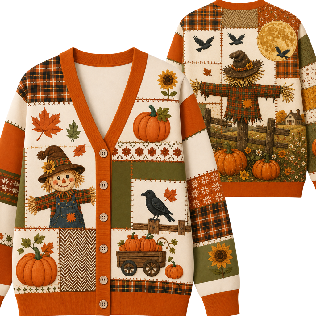 Chaotic Club Pumpkin Patchwork Halloween Cardigan