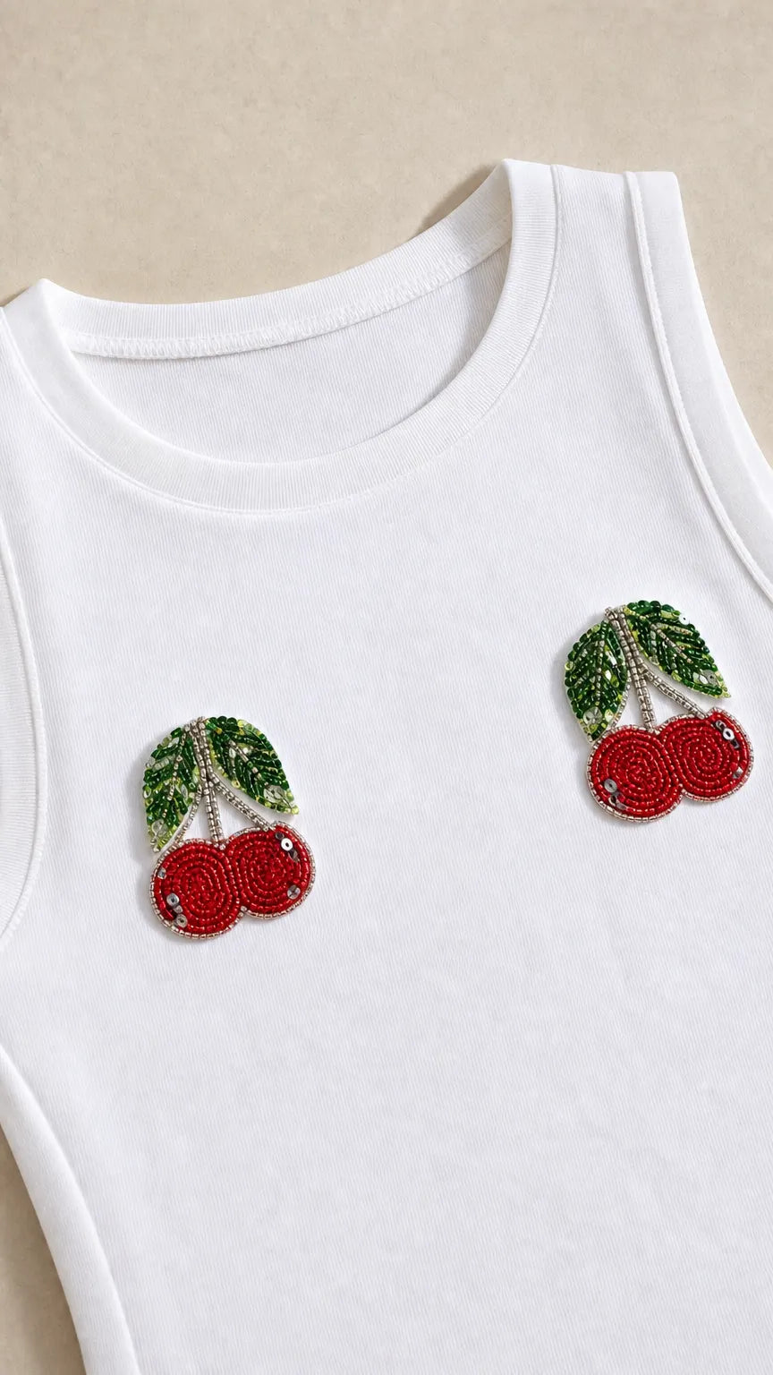 Sleeveless Cherry Embellished A-Line Mini Dress