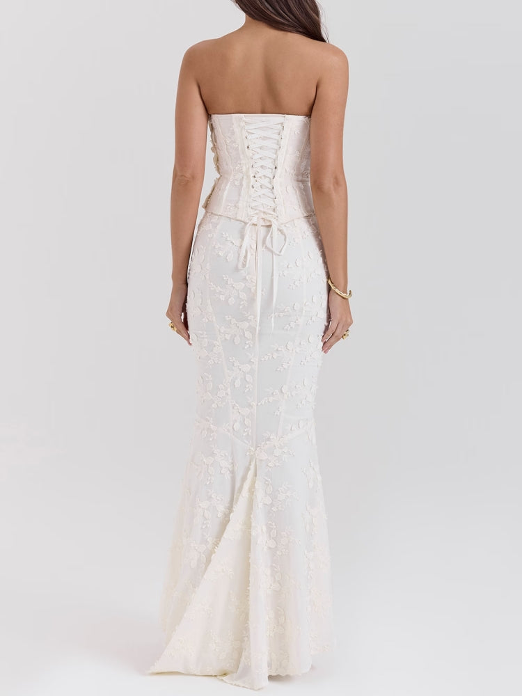 Embroidered Off-the-shoulder Backless Fitted Maxi Dress