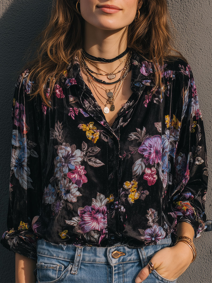 Retro Blouse in velvet, Unbeatable Price