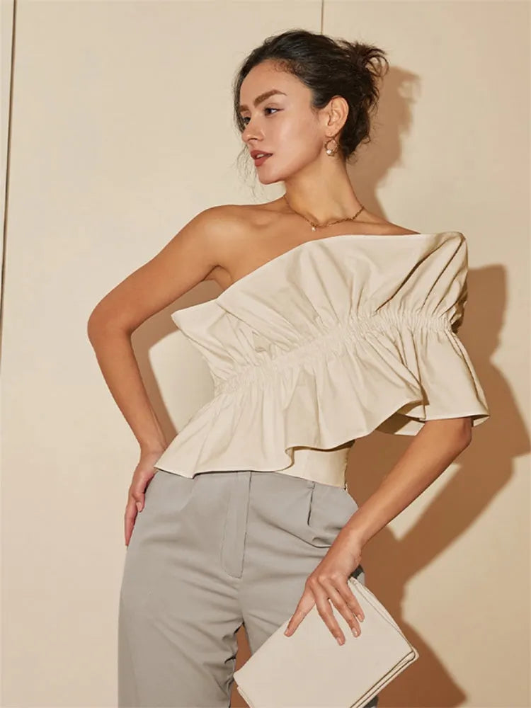 Temperament Ruffled Short-Sleeve Top