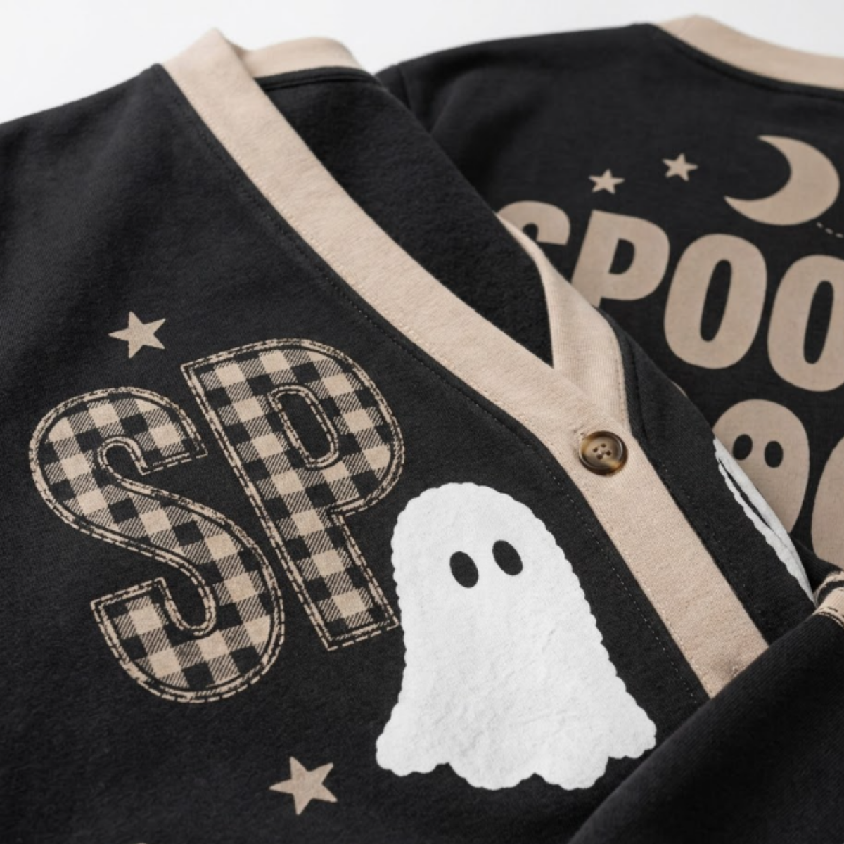 Chaotic Club Vintage Black Beige Plaid Spooky Season Cardigan