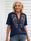Embroidery Fashion 10,000 Needles Embroidery Splicing Lace Lace Top Women's T
