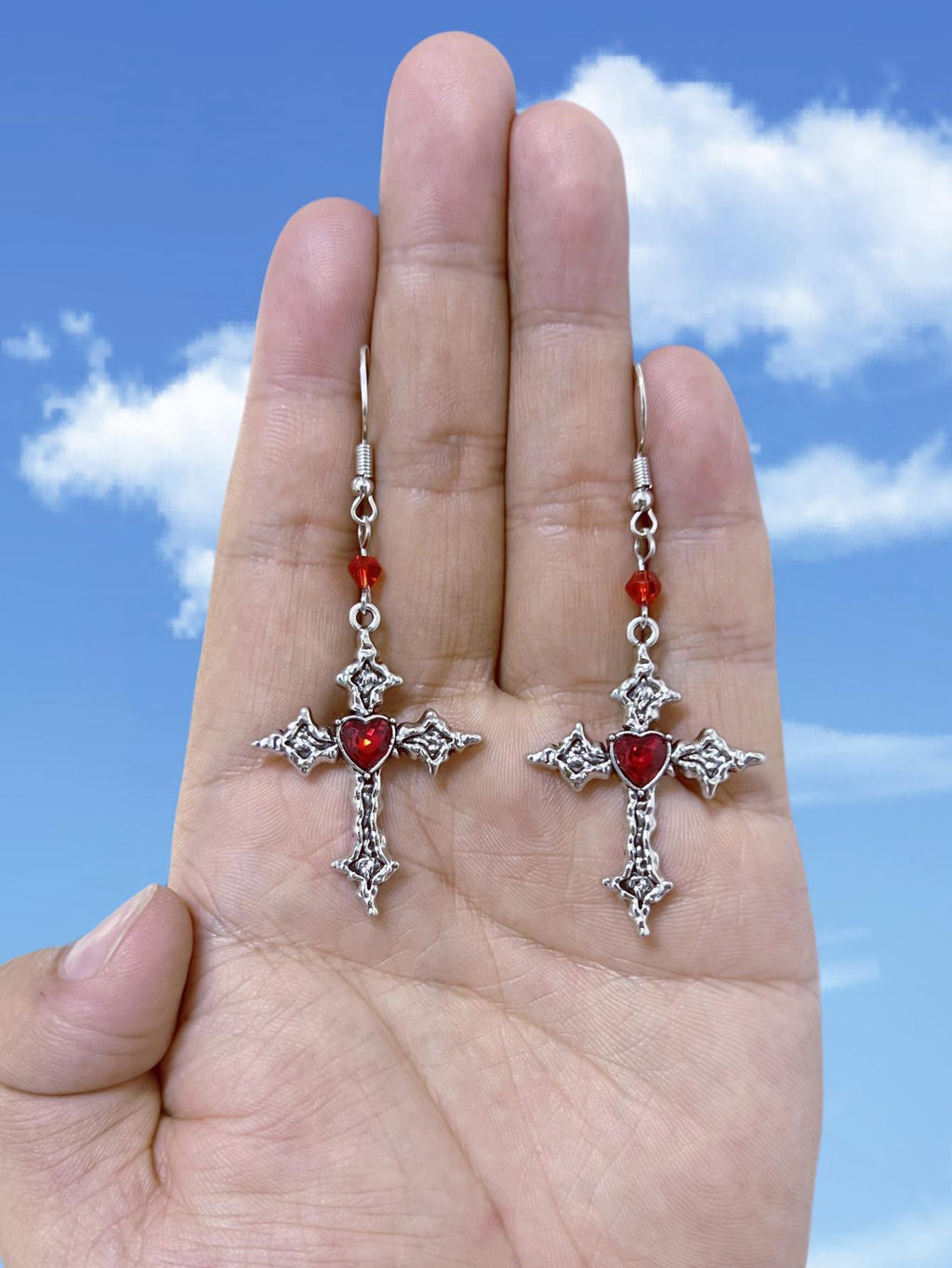 Red Heart Cross Earrings