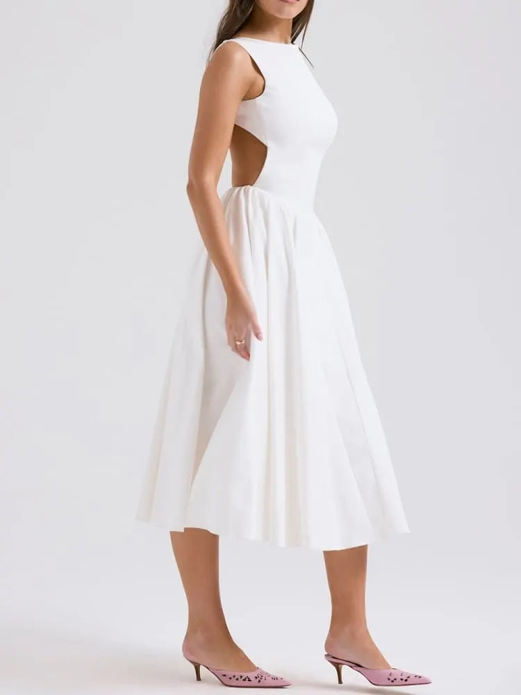 White Twill Midi Sundress