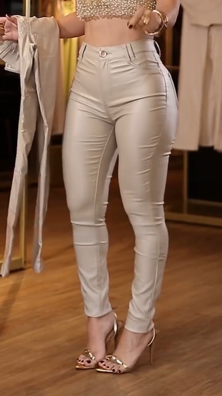 Womens Leather Temperament Casual Pants