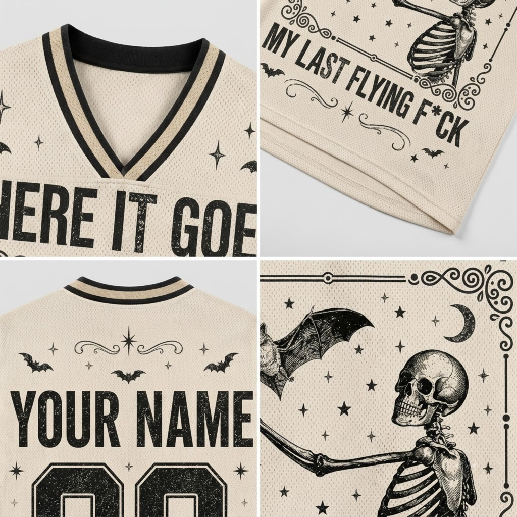Chaotic Club Custom Skeleton Flying Bat Vintage Gothic Mesh Jersey