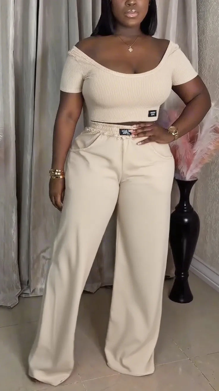 Ladies' Large U-neck Top + Pants Casual Suit