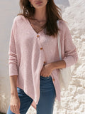 Floral Jacquard Texture Asymmetric Button Placket Drapey Hem Long-Sleeve Top