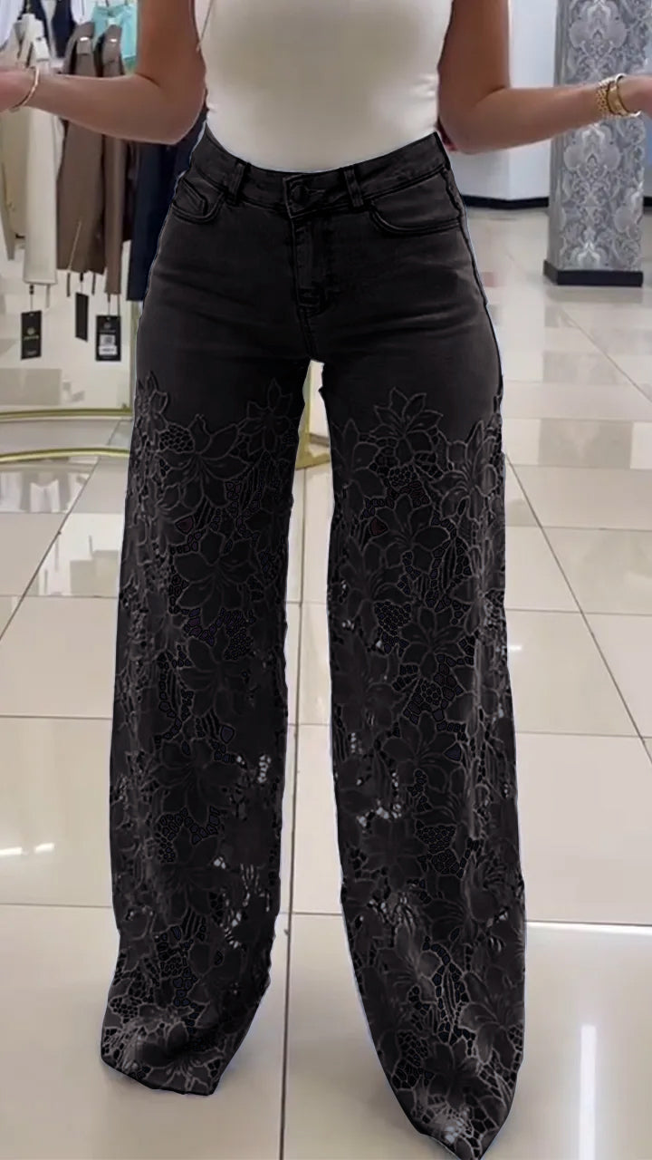 Women's Lace Patchwork Hollow Jeans
