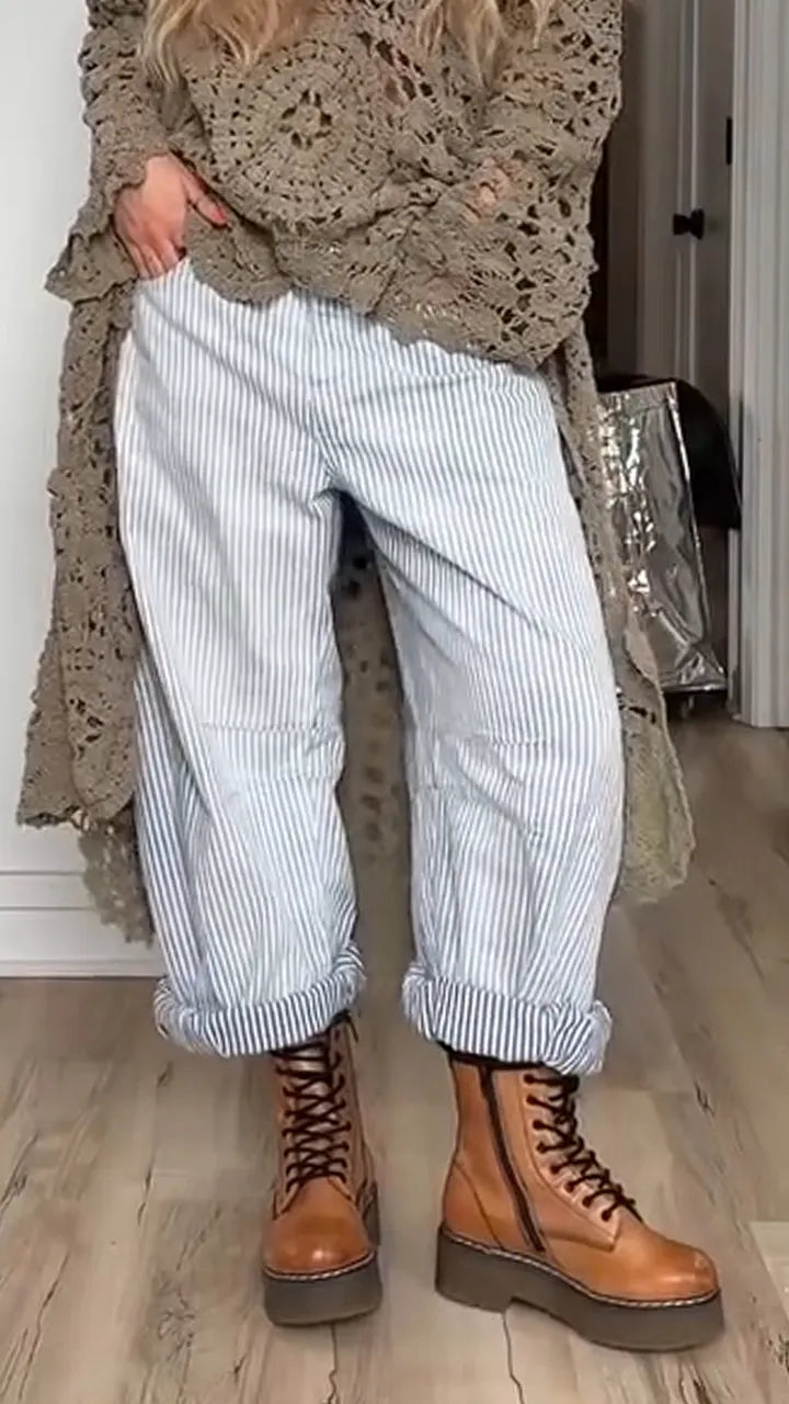 Women Vertical Striped Casual Pants